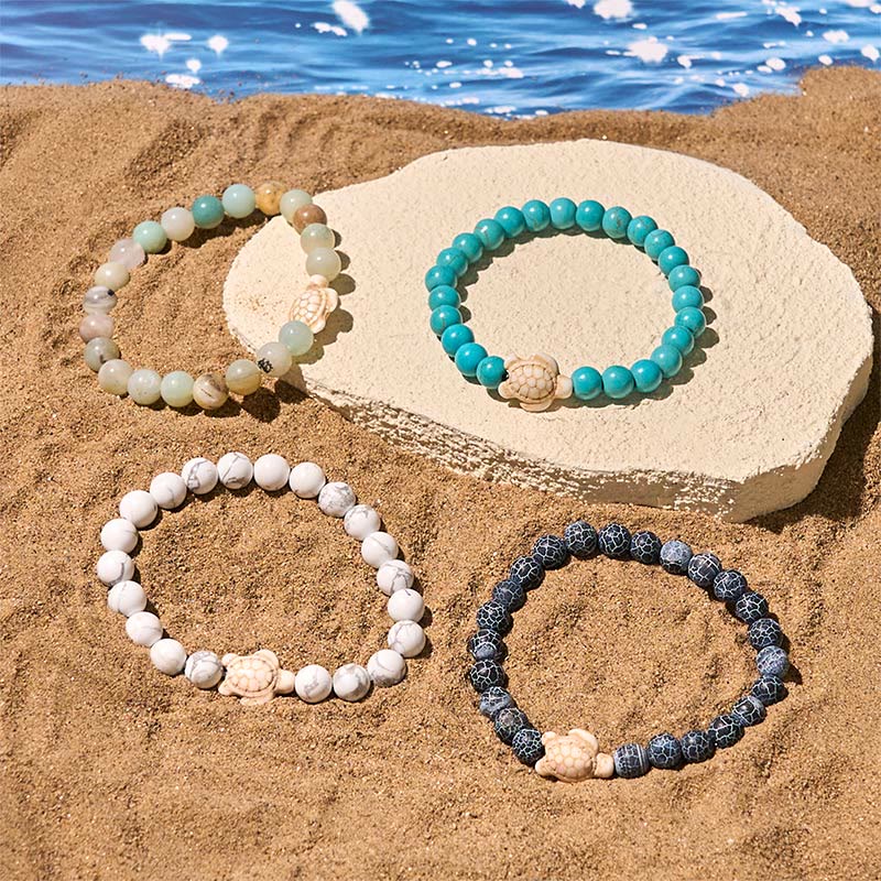 Buddha Stones Natural Stone Sea Turtle Turquoise Crackle Agate Wisdom Bracelet
