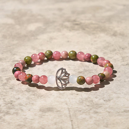 Buddha Stones Rhodonite Unakite Beads Lotus Healing Bracelet