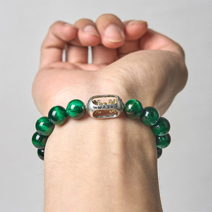 Buddha Stones Natural Green Tiger Eye Om Mani Padme Hum Positive Strength Bracelet