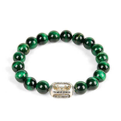 Buddha Stones Natural Green Tiger Eye Om Mani Padme Hum Positive Strength Bracelet