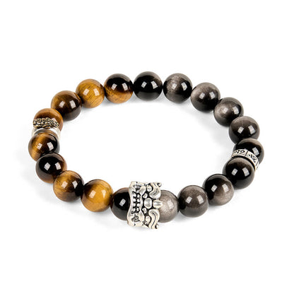 Buddha Stones Tiger Eye Silver Sheen Obsidian Om Mani Padme Hum Horse PiXiu Beast Courage Bracelet