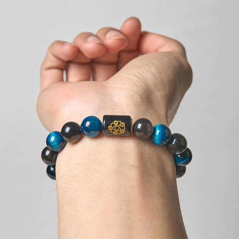 FREE Today: Positive Strength Silver Sheen Obsidian Blue Tiger Eye Black Onyx Five Elements Bracelet
