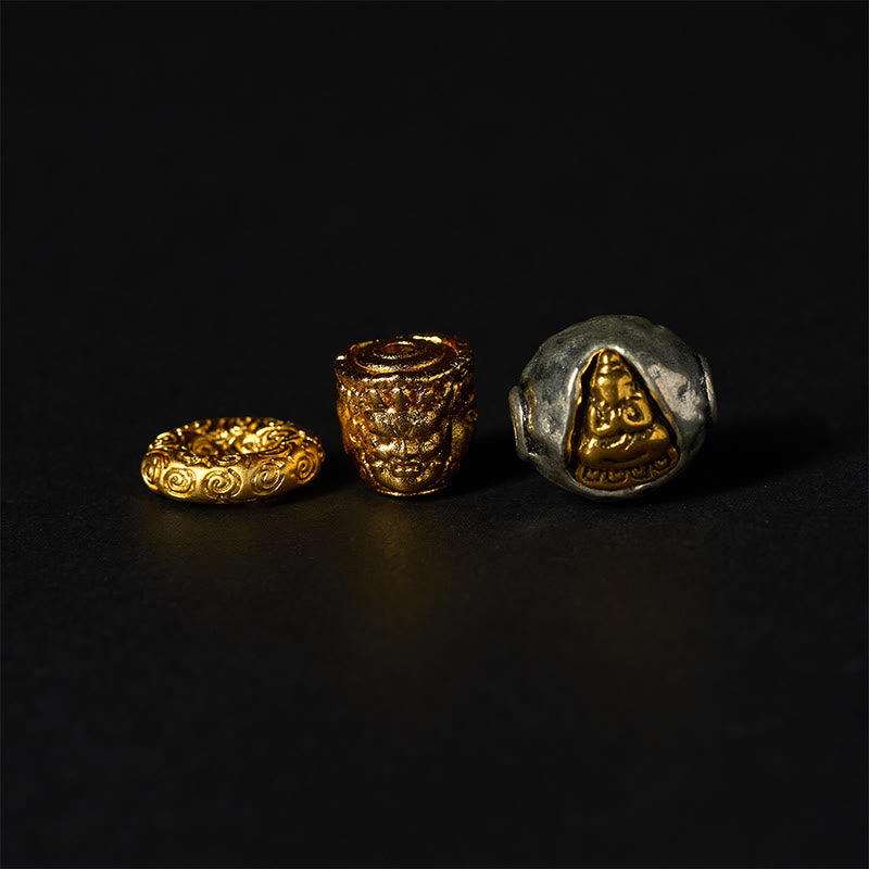 Buddha Stones Natural Silver Sheen Obsidian Tiger Eye Three-Faced Buddha Protection Bracelet