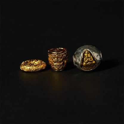 Buddha Stones Natural Silver Sheen Obsidian Tiger Eye Three-Faced Buddha Protection Bracelet