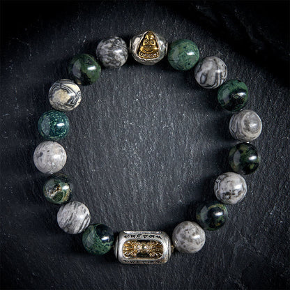 FREE Today: Healing Peace Grey Jasper Kambamba Jasper Om Mani Padme Hum Formless Buddha Bracelet