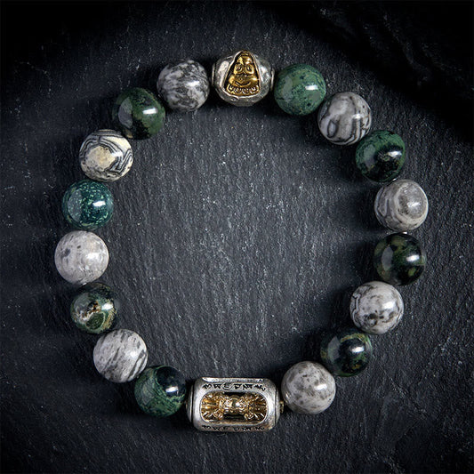 FREE Today: Healing Peace Grey Jasper Kambamba Jasper Om Mani Padme Hum Formless Buddha Bracelet