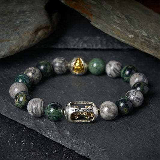 FREE Today: Healing Peace Grey Jasper Kambamba Jasper Om Mani Padme Hum Formless Buddha Bracelet