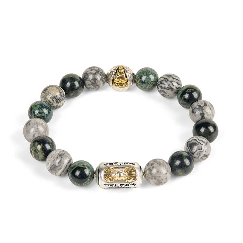 FREE Today: Healing Peace Grey Jasper Kambamba Jasper Om Mani Padme Hum Formless Buddha Bracelet