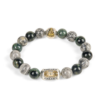 FREE Today: Healing Peace Grey Jasper Kambamba Jasper Om Mani Padme Hum Formless Buddha Bracelet
