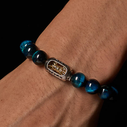FREE Today: Positive Strength Natural Blue Tiger Eye Om Mani Padme Hum Bracelet