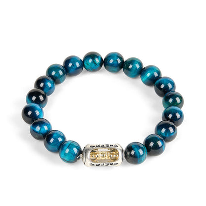 FREE Today: Positive Strength Natural Blue Tiger Eye Om Mani Padme Hum Bracelet