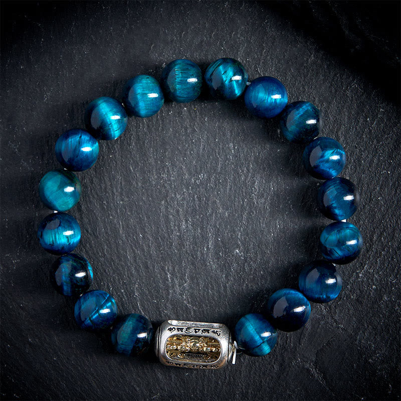 FREE Today: Positive Strength Natural Blue Tiger Eye Om Mani Padme Hum Bracelet