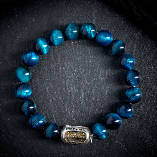 FREE Today: Positive Strength Natural Blue Tiger Eye Om Mani Padme Hum Bracelet