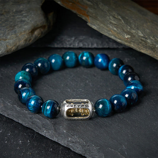 FREE Today: Positive Strength Natural Blue Tiger Eye Om Mani Padme Hum Bracelet