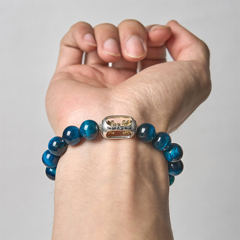 FREE Today: Positive Strength Natural Blue Tiger Eye Om Mani Padme Hum Bracelet