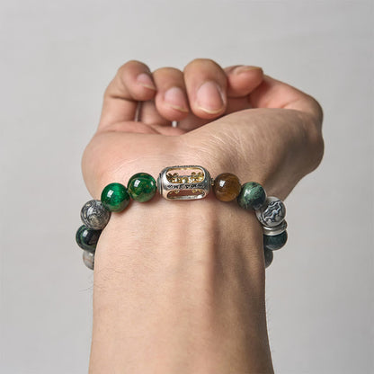 FREE Today: Protection Strength Grey Jasper Kambamba Jasper Tiger Eye Om Mani Padme Hum Bracelet