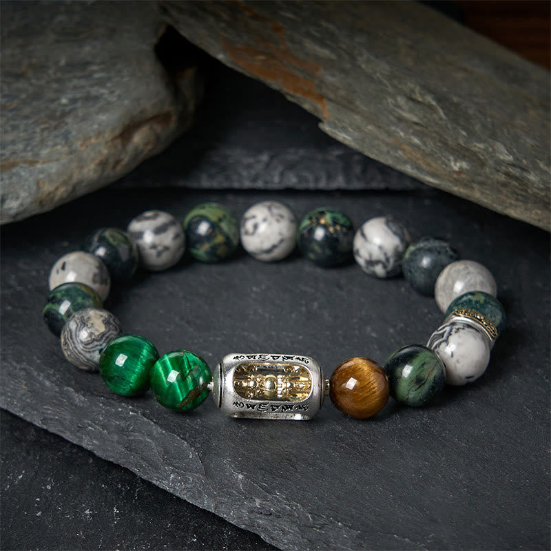 FREE Today: Protection Strength Grey Jasper Kambamba Jasper Tiger Eye Om Mani Padme Hum Bracelet