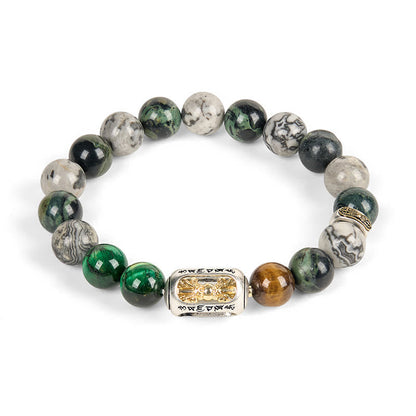 FREE Today: Protection Strength Grey Jasper Kambamba Jasper Tiger Eye Om Mani Padme Hum Bracelet