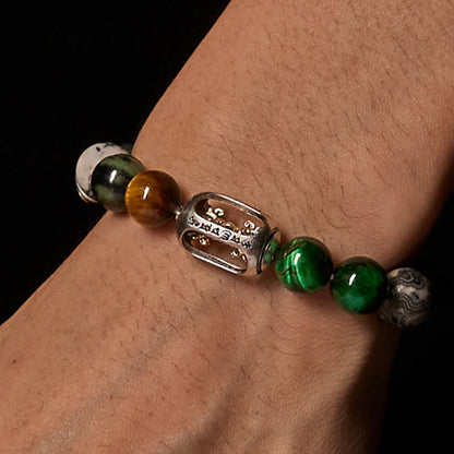 FREE Today: Protection Strength Grey Jasper Kambamba Jasper Tiger Eye Om Mani Padme Hum Bracelet