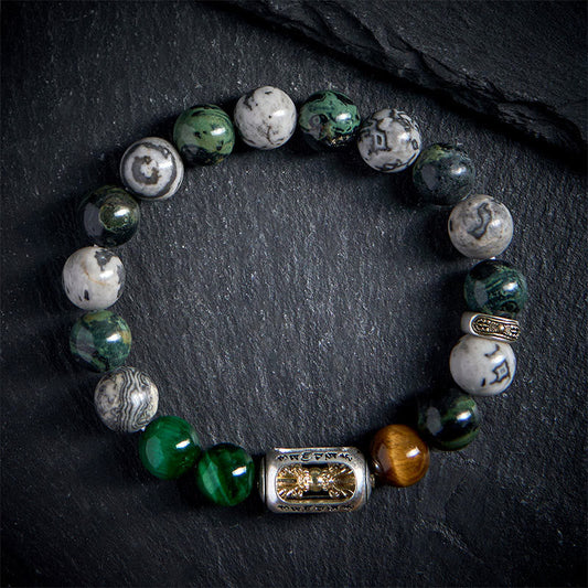 FREE Today: Protection Strength Grey Jasper Kambamba Jasper Tiger Eye Om Mani Padme Hum Bracelet