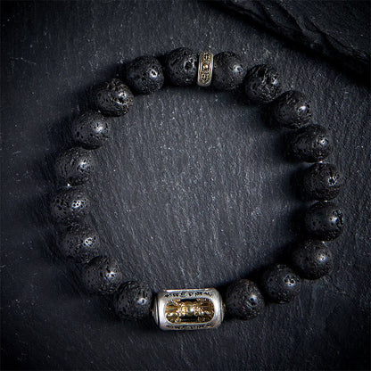 Buddha Stones Natural Lava Rock Om Mani Padme Hum Dorje Vajra Healing Bracelet