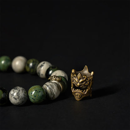 Buddha Stones Natural Grey Jasper Kambamba Jasper Citrine Horse Zodiac PiXiu Protection Bracelet
