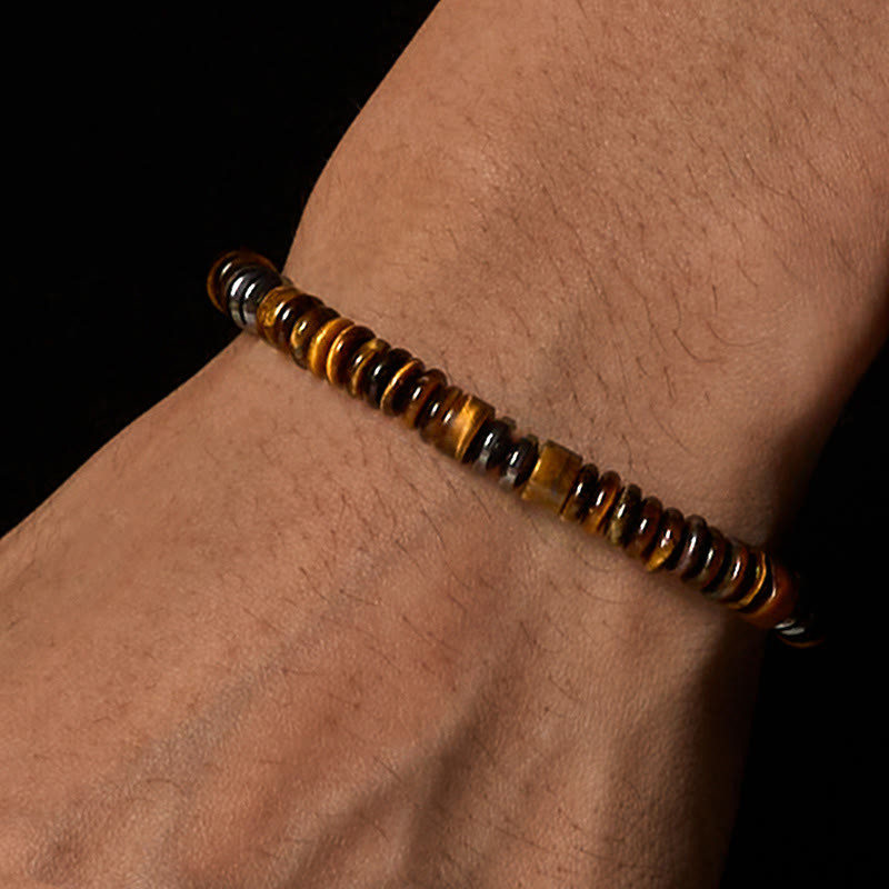 FREE Today: Strength and Luck Small Black Obsidian Green Aventurine Grey Jasper Tiger Eye Bracelet