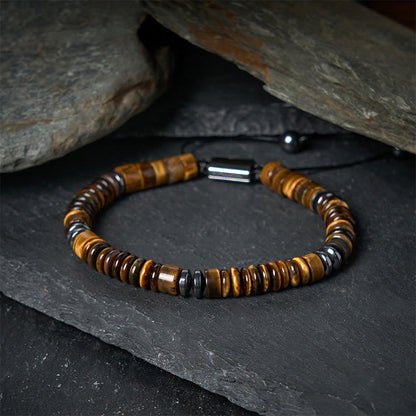 FREE Today: Strength and Luck Small Black Obsidian Green Aventurine Grey Jasper Tiger Eye Bracelet