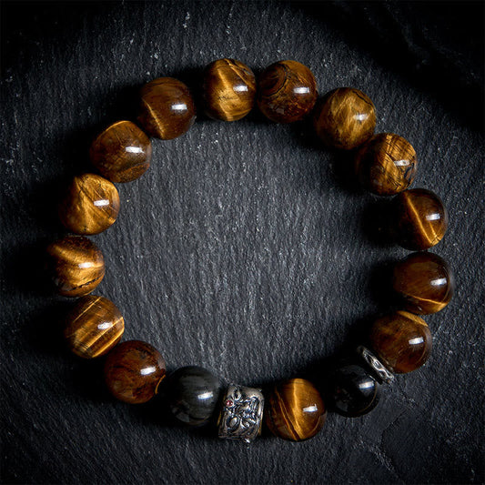 Buddha Stones Tiger Eye Silver Sheen Obsidian Meditation Buddha Head Protection Bracelet