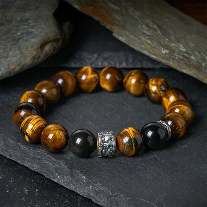 Buddha Stones Tiger Eye Silver Sheen Obsidian Meditation Buddha Head Protection Bracelet