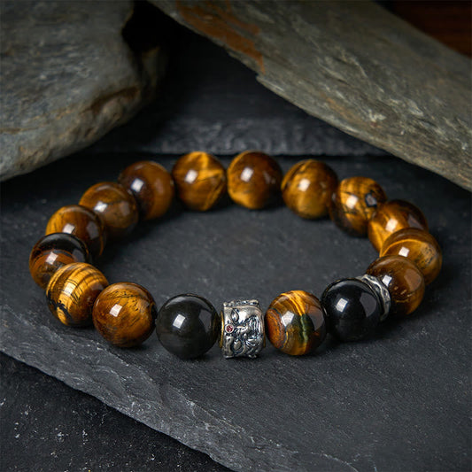 Buddha Stones Tiger Eye Silver Sheen Obsidian Meditation Buddha Head Protection Bracelet
