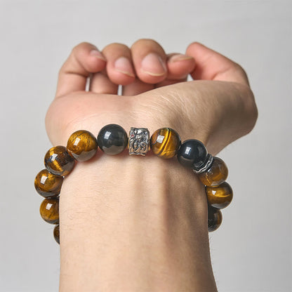 Buddha Stones Tiger Eye Silver Sheen Obsidian Meditation Buddha Head Protection Bracelet
