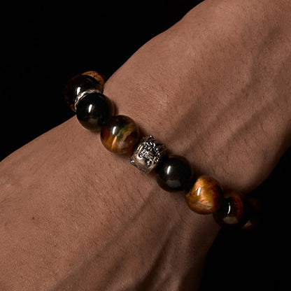 Buddha Stones Tiger Eye Silver Sheen Obsidian Meditation Buddha Head Protection Bracelet