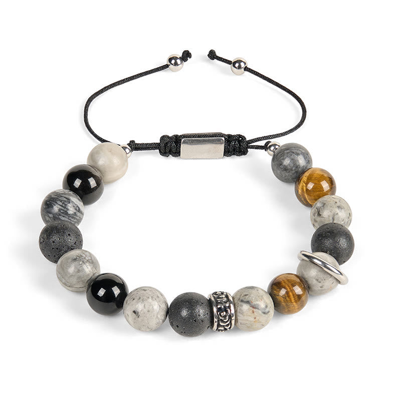 FREE Today: Healing Protection Grey Jasper Lava Rock Silver Sheen Obsidian Tiger Eye Bracelet