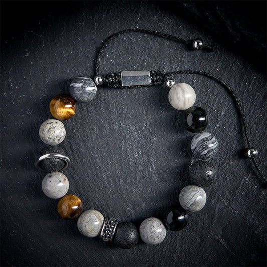 FREE Today: Healing Protection Grey Jasper Lava Rock Silver Sheen Obsidian Tiger Eye Bracelet