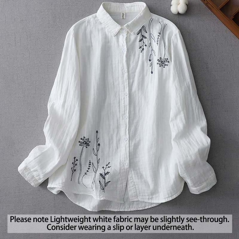 Buddha Stones Fall Dandelion Flower Buttons Long Sleeve Women's Cotton Shirt