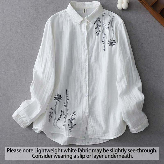 Buddha Stones Fall Dandelion Flower Buttons Long Sleeve Women's Cotton Shirt