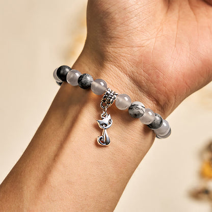 Buddha Stones Birman Cat Natural Grey Jasper Agate Bead Healing Bracelet