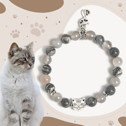 Buddha Stones Birman Cat Natural Grey Jasper Agate Bead Healing Bracelet