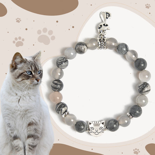 Buddha Stones Birman Cat Natural Grey Jasper Agate Bead Healing Bracelet