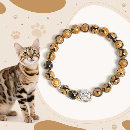 Buddha Stones 925 Sterling Silver Brown Tabby Cat Stone Bead Blessings Bracelet