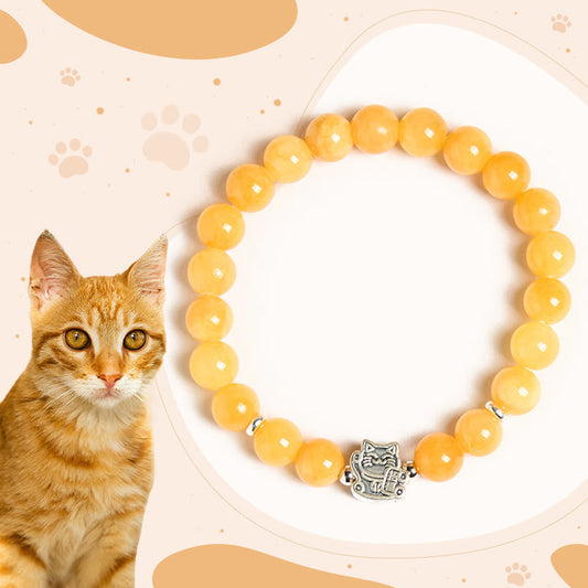 Buddha Stones 925 Sterling Silver Orange Tabby Cat Yellow Chalcedony Positivity Bracelet