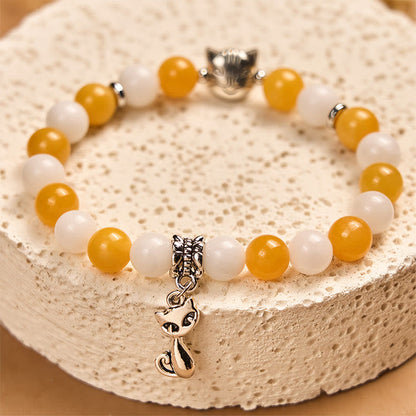 Buddha Stones Orange White Tabby Cat Yellow Chalcedony White Chalcedony Peace Bracelet