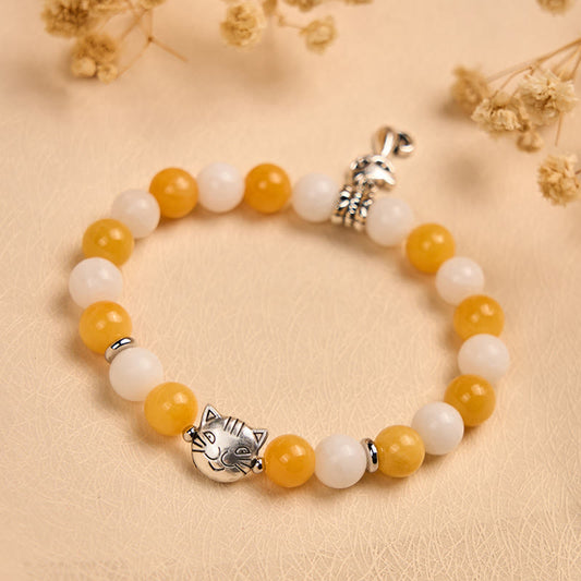 Buddha Stones Orange White Tabby Cat Yellow Chalcedony White Chalcedony Peace Bracelet