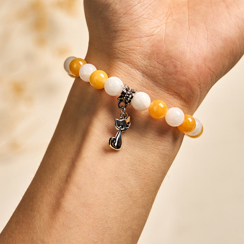 Buddha Stones Orange White Tabby Cat Yellow Chalcedony White Chalcedony Peace Bracelet