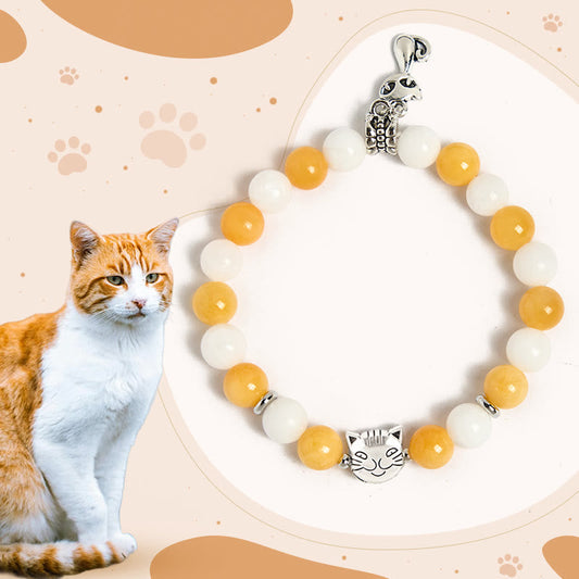 Buddha Stones Orange White Tabby Cat Yellow Chalcedony White Chalcedony Peace Bracelet