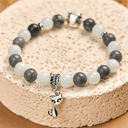Buddha Stones Grey Tabby Cat Natural Black Veined Jasper White Chalcedony Stability Bracelet