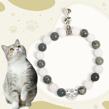 Buddha Stones Grey Tabby Cat Natural Black Veined Jasper White Chalcedony Stability Bracelet