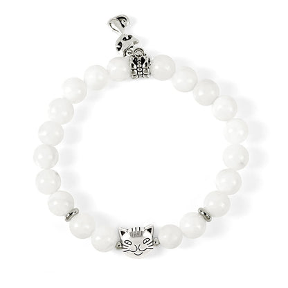Buddha Stones White Cat Natural White Chalcedony Bead Positive Bracelet