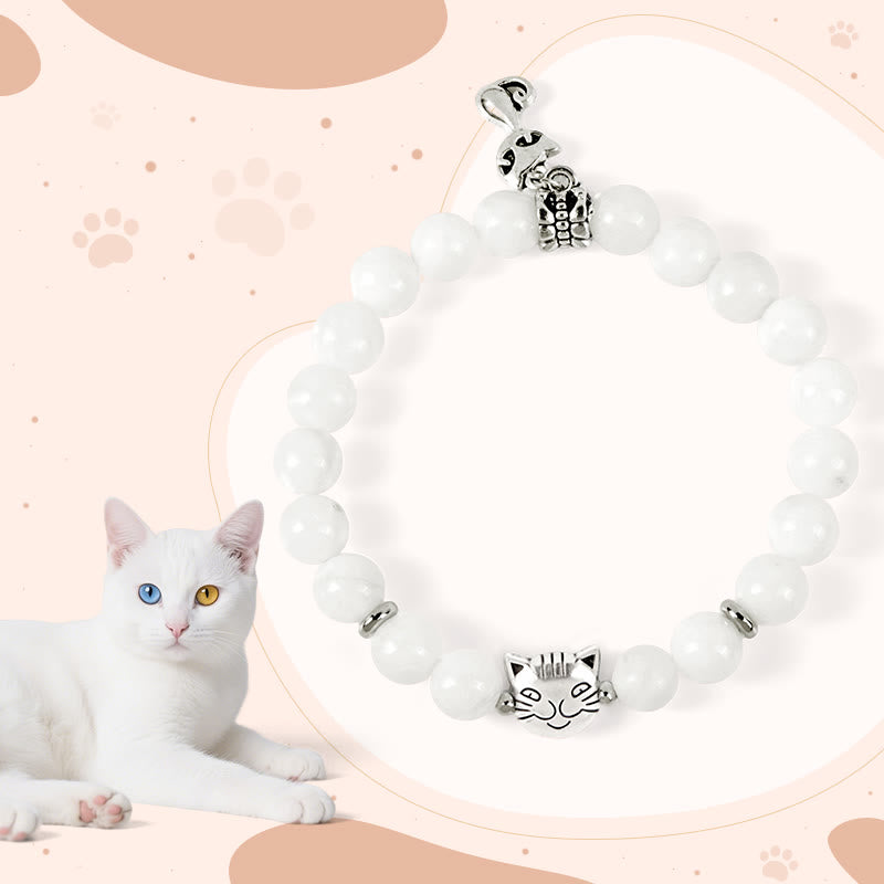 Buddha Stones White Cat Natural White Chalcedony Bead Positive Bracelet